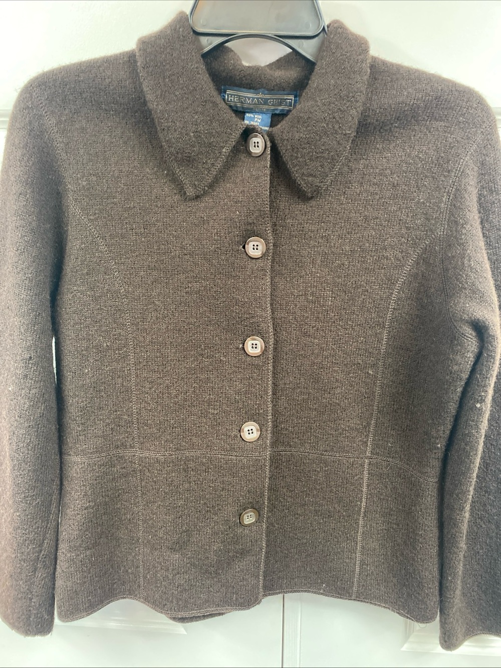 Vintage Herman Geist Wool Cardigan Jacket Shacket Petite Medium Brown Button Up